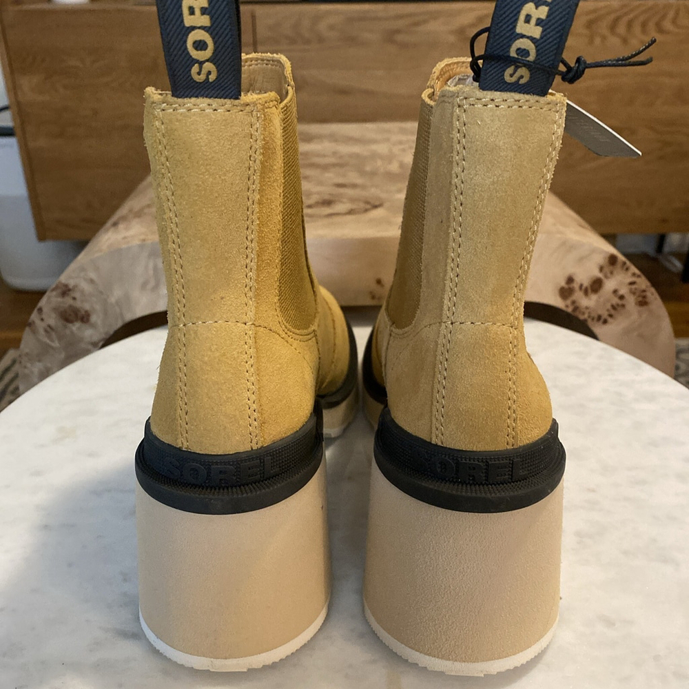 Sorel Addington Chelsea Boots Tan Suede Size 8.5 Chunky Heel Waterproof NEW - Picture 7 of 9